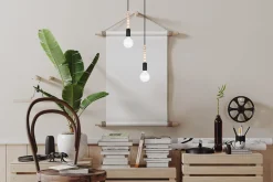 Belis Pendelleuchte Holz Metall Schwarz E27 Ø14 cm wohnlich