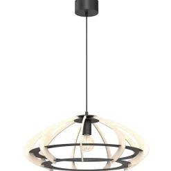 Best Luminex Pendelleuchte Holz Metall Schwarz Natur hell E27 Ø58 cm