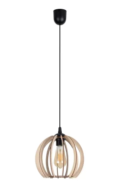 Belis Pendelleuchte Holzschirm Metall Schwarz Kugel Ø24 cm