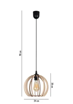 Belis Pendelleuchte Holzschirm Metall Schwarz Kugel Ø24 cm