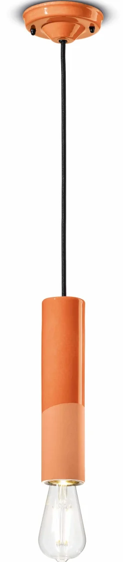 Outlet Ferroluce Pendelleuchte Keramik E27 rund D: 5,5 cm Orange Retro