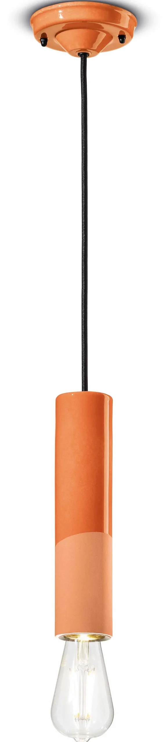 Outlet Ferroluce Pendelleuchte Keramik E27 rund D: 5,5 cm Orange Retro