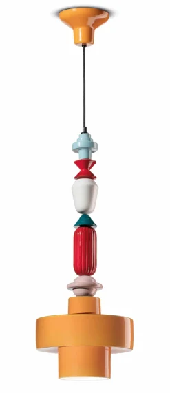 Online Ferroluce Pendelleuchte Keramik Gelb Bunt E27 Retro SILVIA