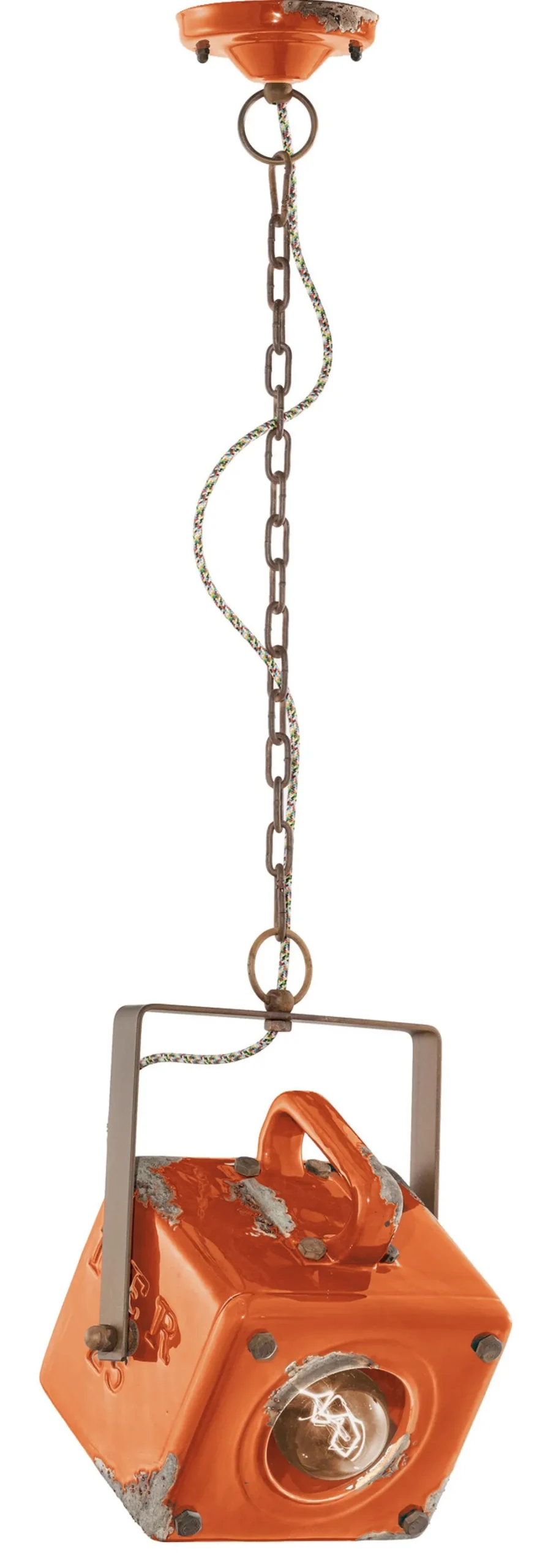 Online Ferroluce Pendelleuchte Keramik Metall E27 Orange Shabby Antik