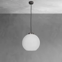 New Giovanni Battista Pendelleuchte Kugel Ø 24 cm Messing Glas E27 in Bronze Weiß