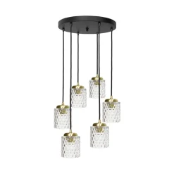 Giovanni Battista Pendelleuchte Messing Eisen Glas 6x E27 in Schwarz Klar* Hängelampen|Bürolampen