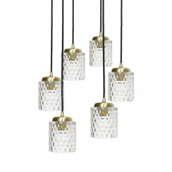 Giovanni Battista Pendelleuchte Messing Eisen Glas 6x E27 in Schwarz Klar* Hängelampen|Bürolampen