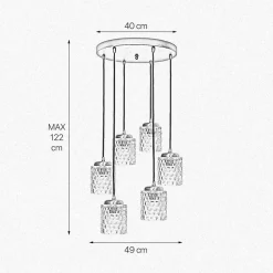 Giovanni Battista Pendelleuchte Messing Eisen Glas 6x E27 in Schwarz Klar* Hängelampen|Bürolampen