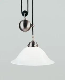 Berliner Messingleuchten Pendelleuchte Messing Glas E27 L:30 cm in Nickel matt* Hängelampen|Bürolampen