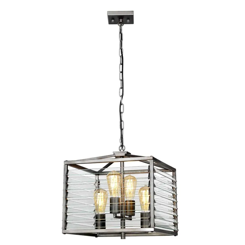 Elstead Pendelleuchte Metall Glas B: 39,4 cm Gunmetal Grau 4x E27* Hängelampen|Bürolampen