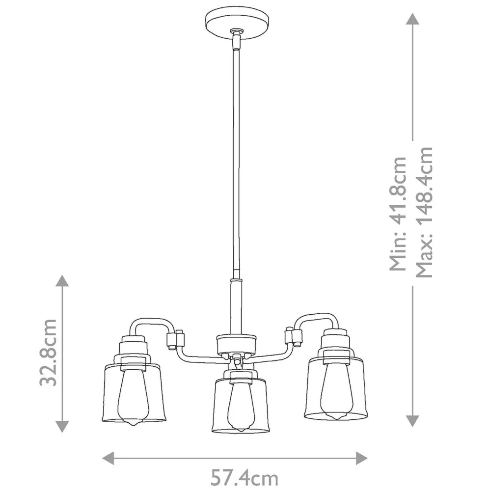 Hot Elstead Pendelleuchte Metall Glas H: max. 148,4 cm 3-flammig