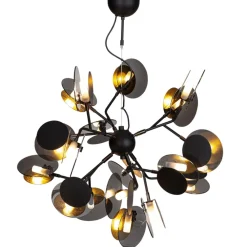 By Rydéns Pendelleuchte Metall Glas 80 cm breit Schwarz Gold 8x G9* Hängelampen|Wohnzimmerlampen