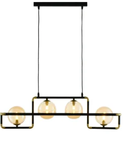Jupiter Pendelleuchte Metall Glas 90 cm Schwarz Bernstein Gold* Hängelampen|Bürolampen