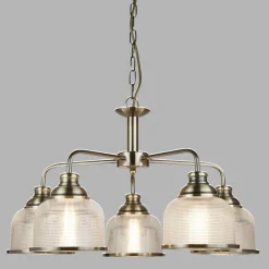 Searchlight Pendelleuchte Metall Glas Ø 58 cm Jugendstil in Messing antik* Hängelampen|Wohnzimmerlampen