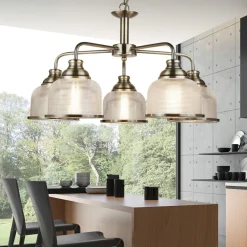 Searchlight Pendelleuchte Metall Glas Ø 58 cm Jugendstil in Messing antik* Hängelampen|Wohnzimmerlampen