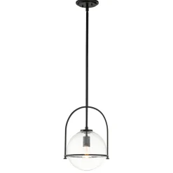 Elstead Pendelleuchte Metall Glas E27 rund D: 28,9 cm Schwarz* Hängelampen|Bürolampen