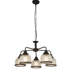 Searchlight Pendelleuchte Metall Glas Ø 58 cm Schwarz Klar Vintage* Hängelampen|Esszimmer Lampen