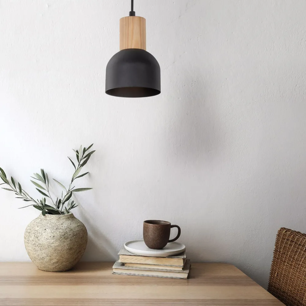 TK Lighting Pendelleuchte Metall Holz Ø 11,5 cm klein E27 Skandinavisch* Hängelampen|Esszimmer Lampen