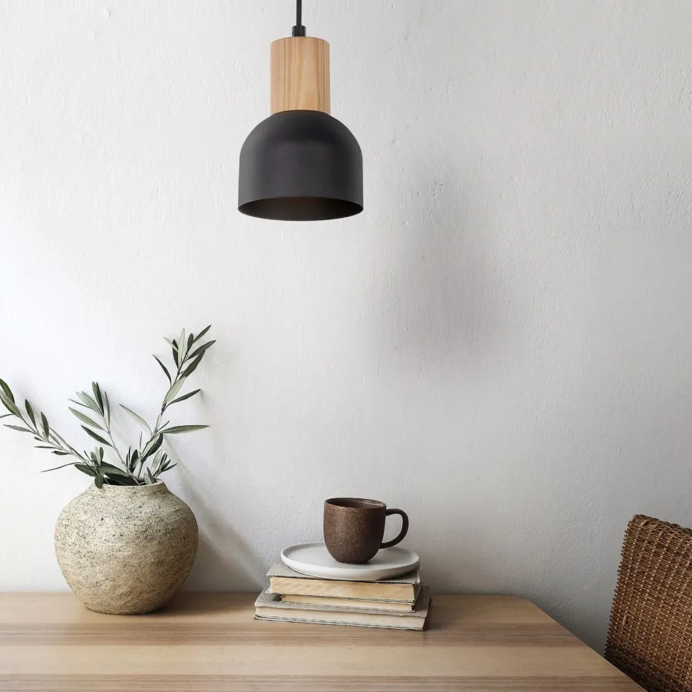 TK Lighting Pendelleuchte Metall Holz Ø 11,5 cm klein E27 Skandinavisch* Hängelampen|Esszimmer Lampen