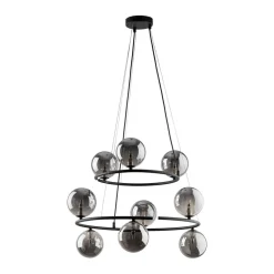 TK Lighting Pendelleuchte Metall Rauchglas G9 Schwarz Graphit 2 Ringe* Hängelampen|Bürolampen