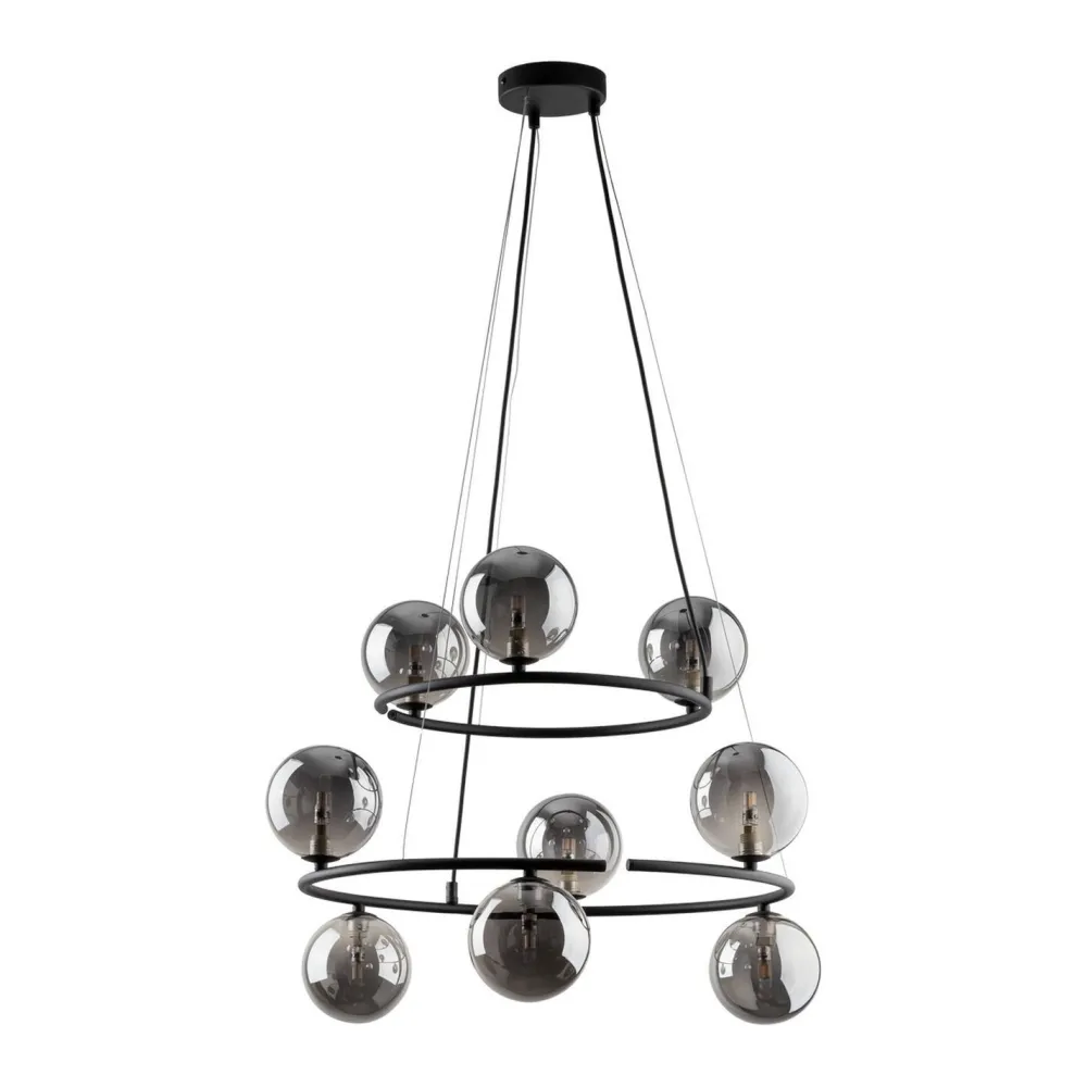 TK Lighting Pendelleuchte Metall Rauchglas G9 Schwarz Graphit 2 Ringe* Hängelampen|Bürolampen