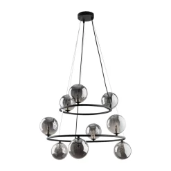 TK Lighting Pendelleuchte Metall Rauchglas G9 Schwarz Graphit 2 Ringe* Hängelampen|Bürolampen