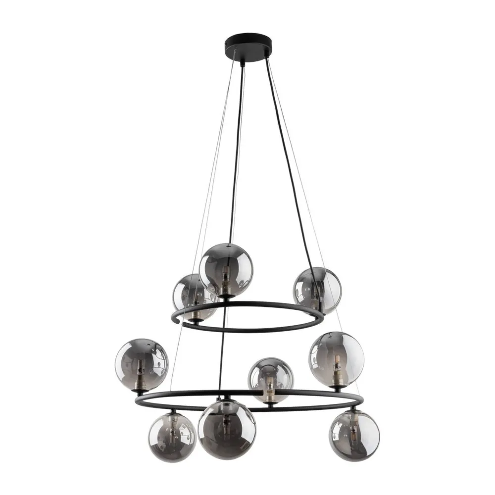 TK Lighting Pendelleuchte Metall Rauchglas G9 Schwarz Graphit 2 Ringe* Hängelampen|Bürolampen