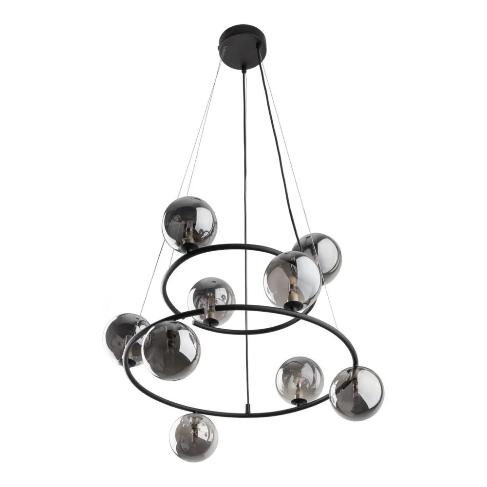 TK Lighting Pendelleuchte Metall Rauchglas G9 Schwarz Graphit 2 Ringe* Hängelampen|Bürolampen