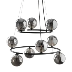 TK Lighting Pendelleuchte Metall Rauchglas G9 Schwarz Graphit 2 Ringe* Hängelampen|Bürolampen