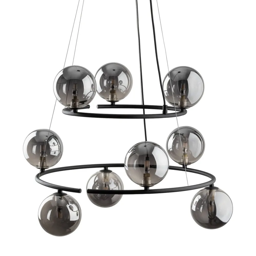 TK Lighting Pendelleuchte Metall Rauchglas G9 Schwarz Graphit 2 Ringe* Hängelampen|Bürolampen