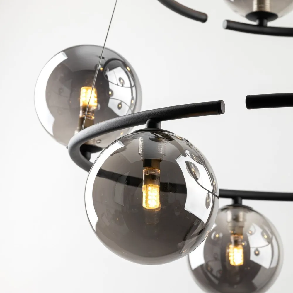 TK Lighting Pendelleuchte Metall Rauchglas G9 Schwarz Graphit 2 Ringe* Hängelampen|Bürolampen