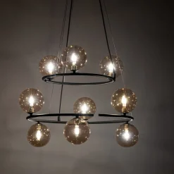 TK Lighting Pendelleuchte Metall Rauchglas G9 Schwarz Graphit 2 Ringe* Hängelampen|Bürolampen