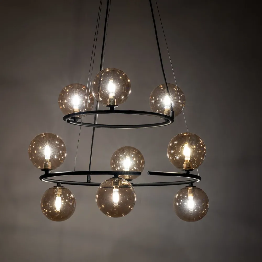 TK Lighting Pendelleuchte Metall Rauchglas G9 Schwarz Graphit 2 Ringe* Hängelampen|Bürolampen