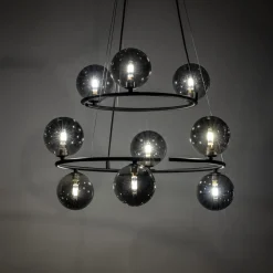 TK Lighting Pendelleuchte Metall Rauchglas G9 Schwarz Graphit 2 Ringe* Hängelampen|Bürolampen