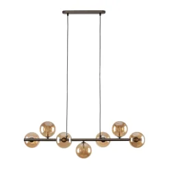 TK Lighting Pendelleuchte Metall Rauchglas L: 90 cm H: max. 153 cm 7x G9