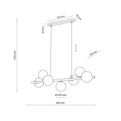 TK Lighting Pendelleuchte Metall Rauchglas L: 90 cm H: max. 153 cm 7x G9