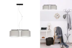 New Belis Pendelleuchte Metall Stoff E27 Schwarz Grau blendarm