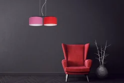 New Belis Pendelleuchte Metall Stoff E27 70 cm Rosa Rot blendarm