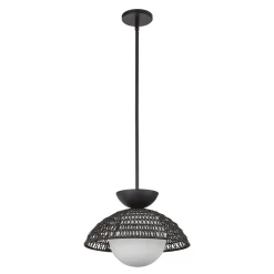 Elstead Pendelleuchte Rattan Glas Metall D: 37,5 cm H: max. 147,9 cm* Hängelampen|Esszimmer Lampen
