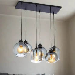 TK Lighting Pendelleuchte Rauchglas 6-flammig E27 verstellbar* Glaslampen|Moderne Lampen