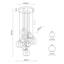 TK Lighting Pendelleuchte Rauchglas Metall H: max. 140 cm 9x E27* Hängelampen|Esszimmer Lampen
