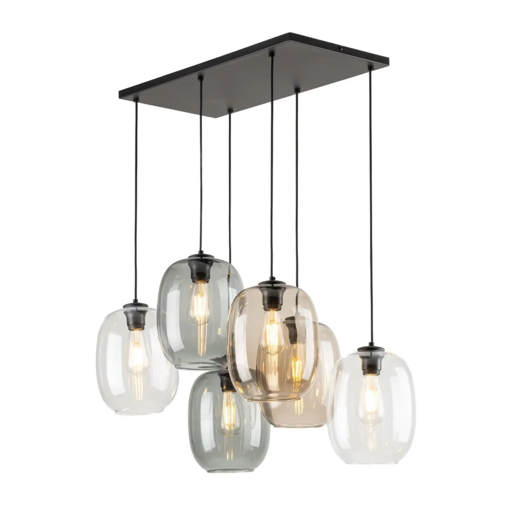 TK Lighting Pendelleuchte Rauchglas Metall L: 70 cm H: max. 1,3 m 6x E27* Wohnzimmerlampen|Glaslampen