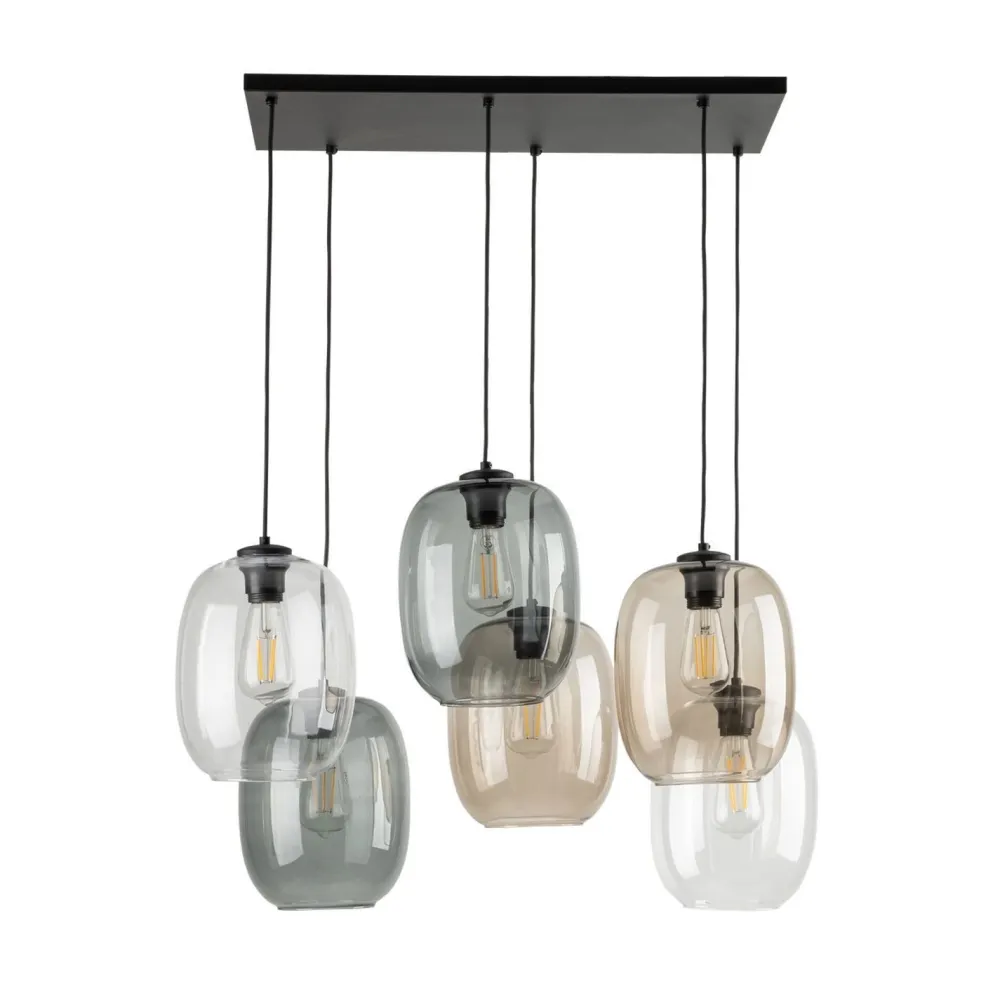 TK Lighting Pendelleuchte Rauchglas Metall L: 70 cm H: max. 1,3 m 6x E27* Wohnzimmerlampen|Glaslampen