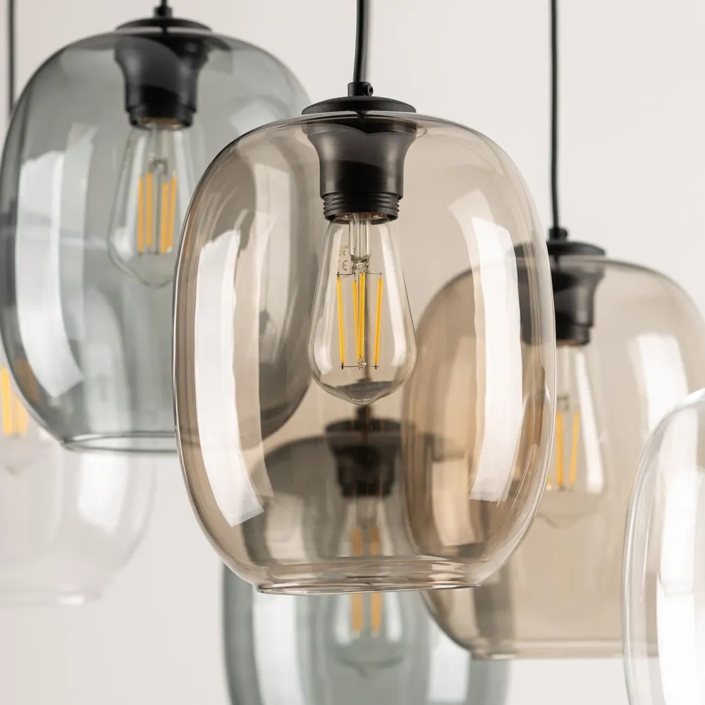 TK Lighting Pendelleuchte Rauchglas Metall L: 70 cm H: max. 1,3 m 6x E27* Wohnzimmerlampen|Glaslampen