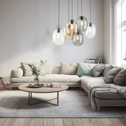 TK Lighting Pendelleuchte Rauchglas Metall L: 70 cm H: max. 1,3 m 6x E27* Wohnzimmerlampen|Glaslampen