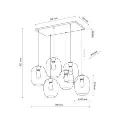 TK Lighting Pendelleuchte Rauchglas Metall L: 70 cm H: max. 1,3 m 6x E27* Wohnzimmerlampen|Glaslampen