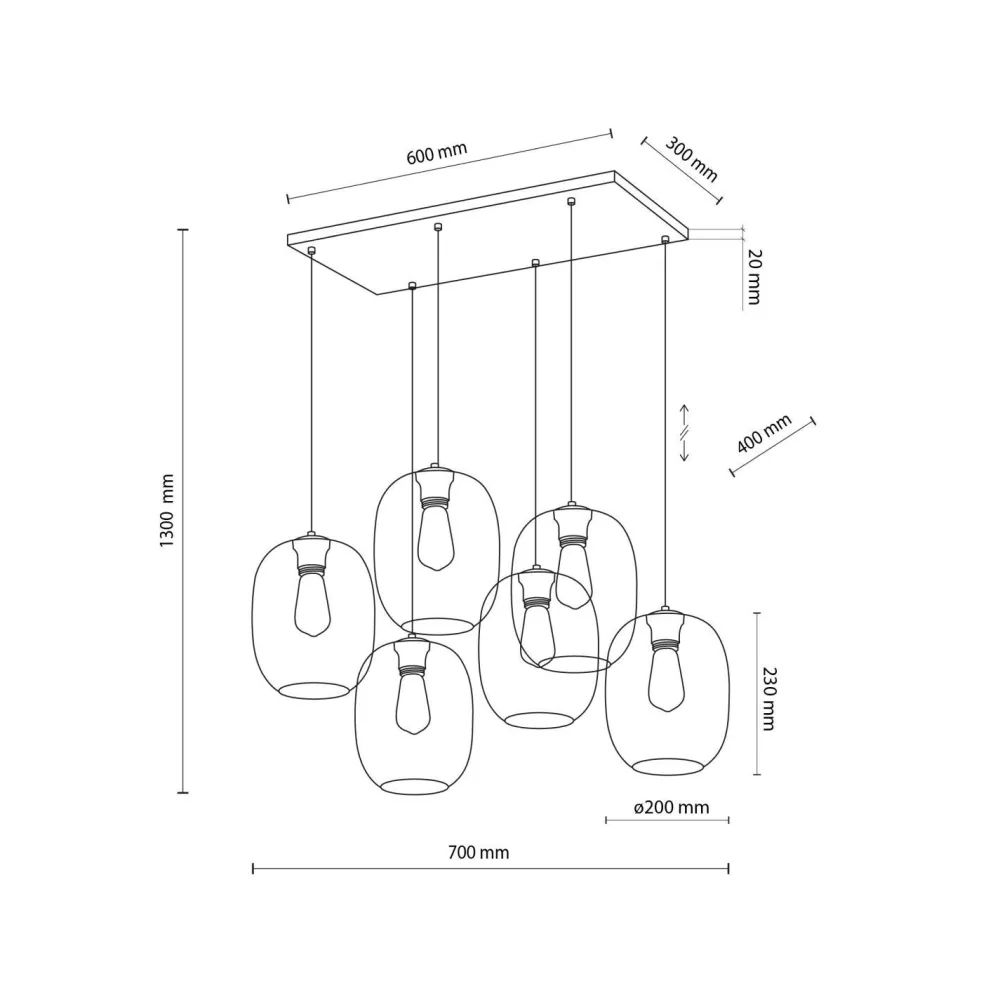 TK Lighting Pendelleuchte Rauchglas Metall L: 70 cm H: max. 1,3 m 6x E27* Wohnzimmerlampen|Glaslampen