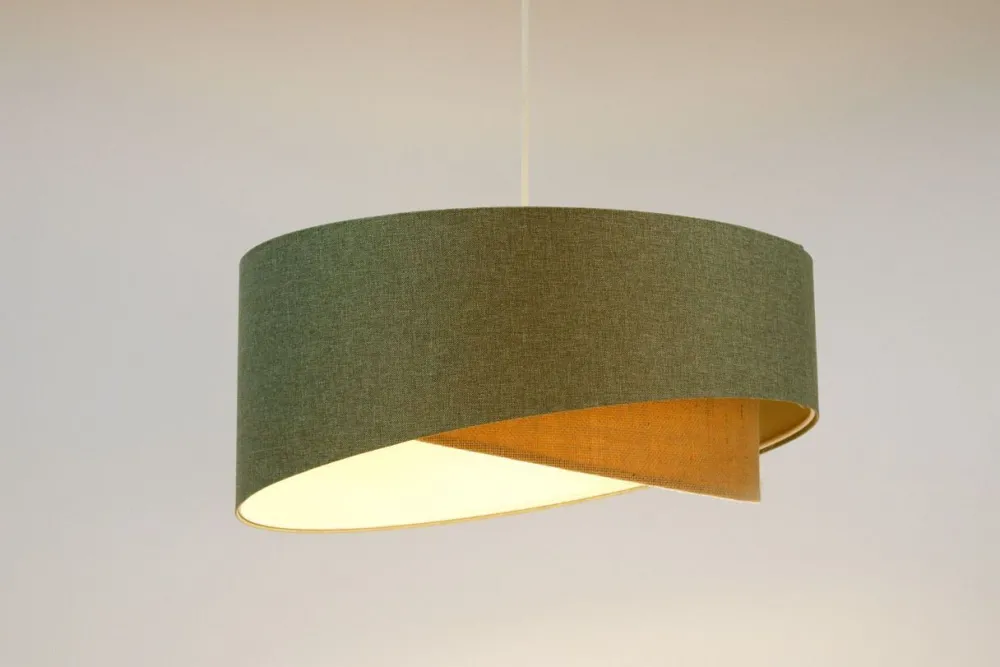 BPS Koncept Pendelleuchte rund Ø 40 cm E27 Grün Beige Stoff Modern* Bürolampen|Schlafzimmer Lampen