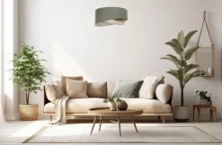 BPS Koncept Pendelleuchte rund Ø 40 cm E27 Grün Beige Stoff Modern* Bürolampen|Schlafzimmer Lampen