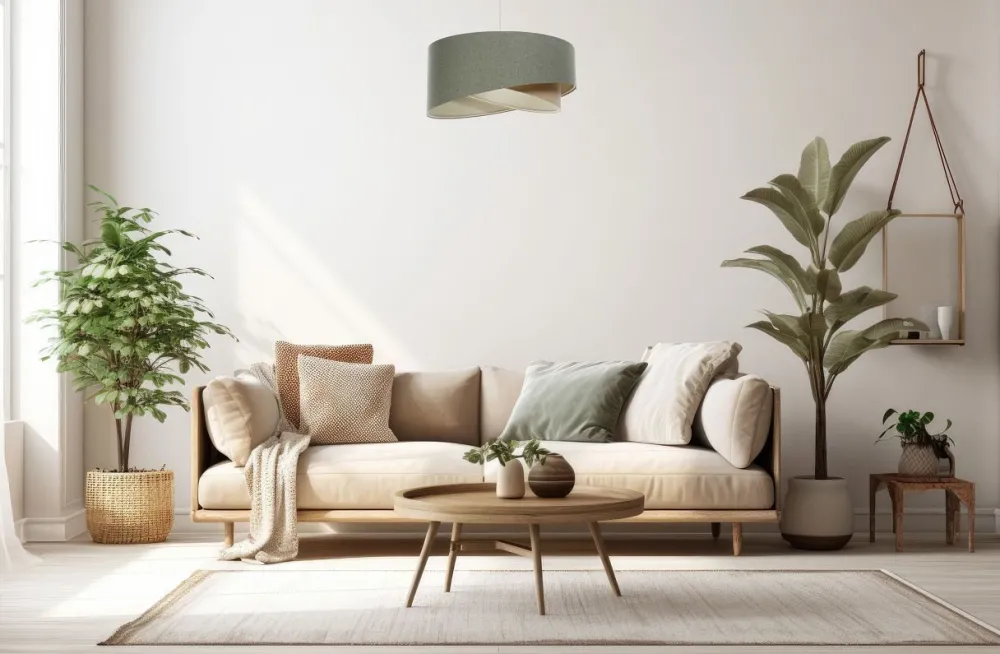 BPS Koncept Pendelleuchte rund Ø 40 cm E27 Grün Beige Stoff Modern* Bürolampen|Schlafzimmer Lampen